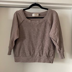Purple/grey cropped Mothballs sweat shirt.